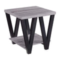 Benzara Zig Zag Contemporary Solid Wooden End Table With Bottom Shelf, Black/Gray