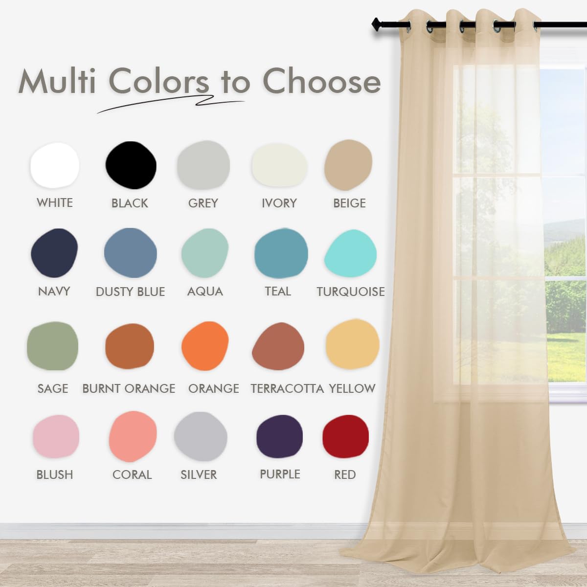 Koufall Beige Grommet Faux Linen Sheer Curtains 52X90 Inch Length