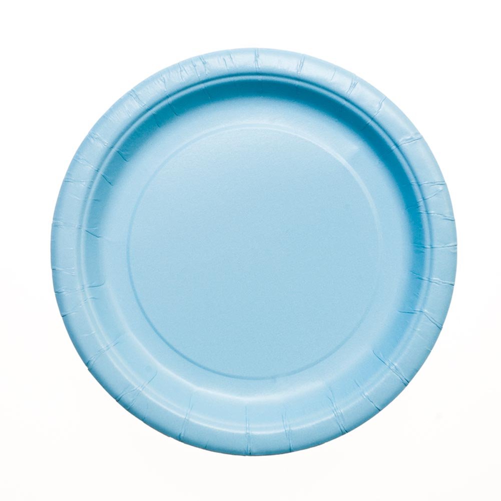 Lovely Powder Blue Solid Round Dessert Plates - Vibrant 7'' (Pack Of 20) - Sturdy & Stylish - Perfect For Birthdays, Showers & C