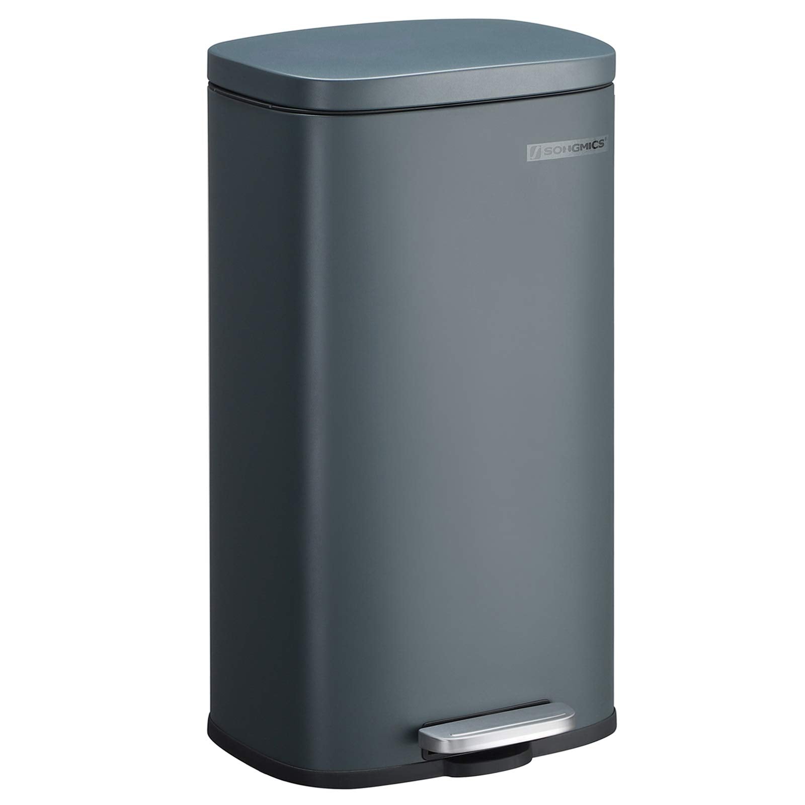 SONGMICS Trash Can with Lid, 8 Gallon Garbage Can, Stainless Steel Small Waste Bin with Step Pedal and Inner Bucket, Soft Close,