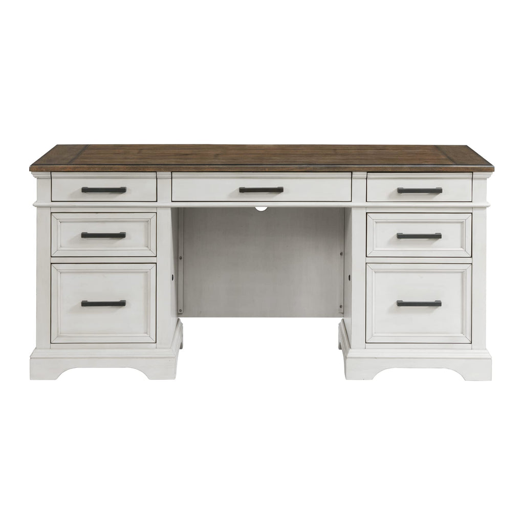 Intercon Drake Home Office 66" Wide Executive Desk, Rustic White & French Oak Furniture