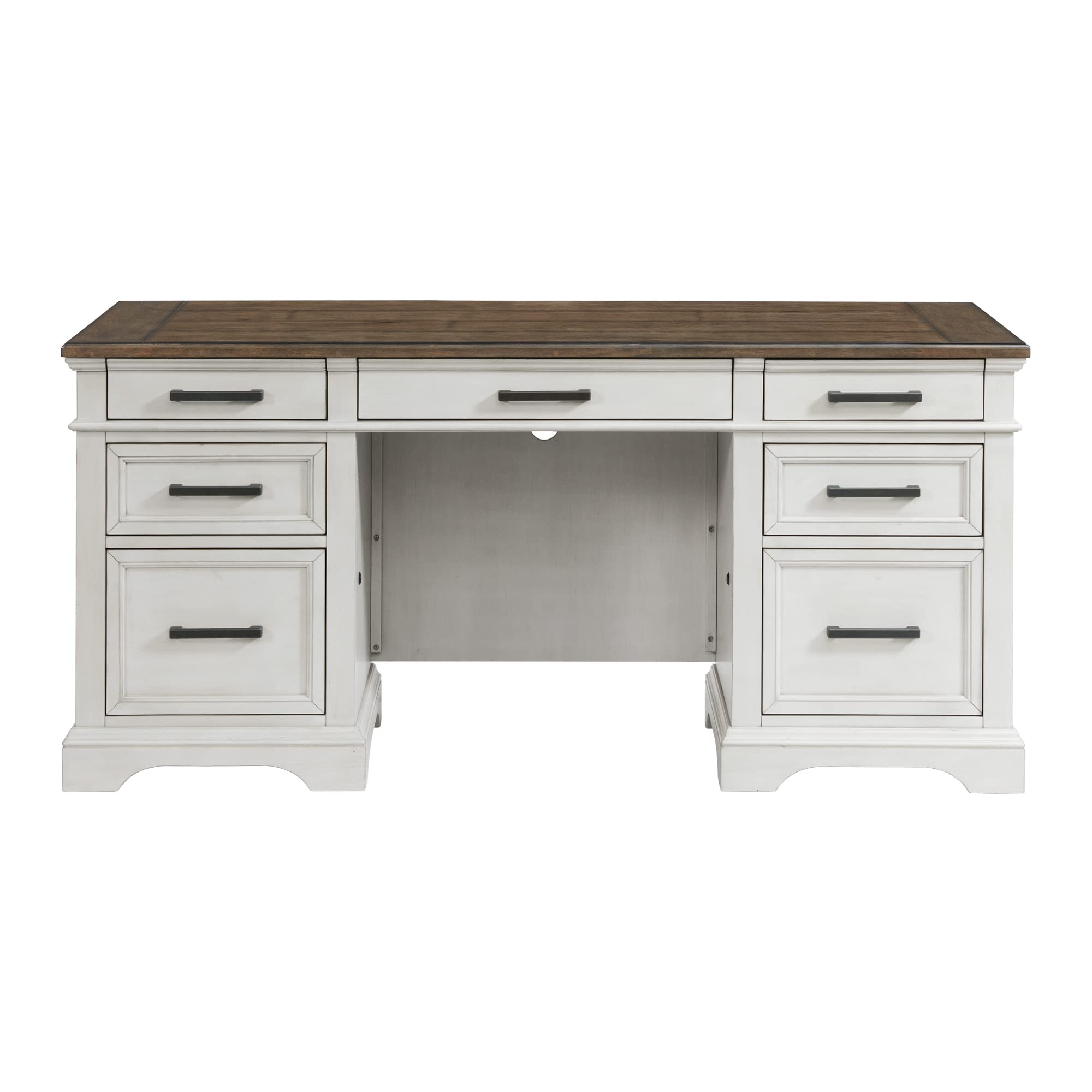 Intercon Drake Home Office 66" Wide Executive Desk, Rustic White & French Oak Furniture