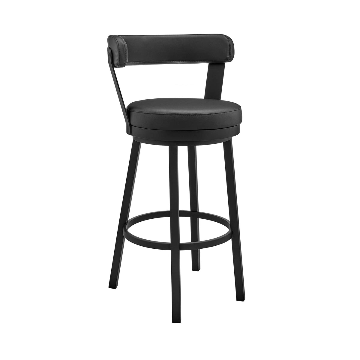 HomeRoots Metal, Faux Leather 30' Chic Black Faux Leather with Black Finish Swivel Bar Stool