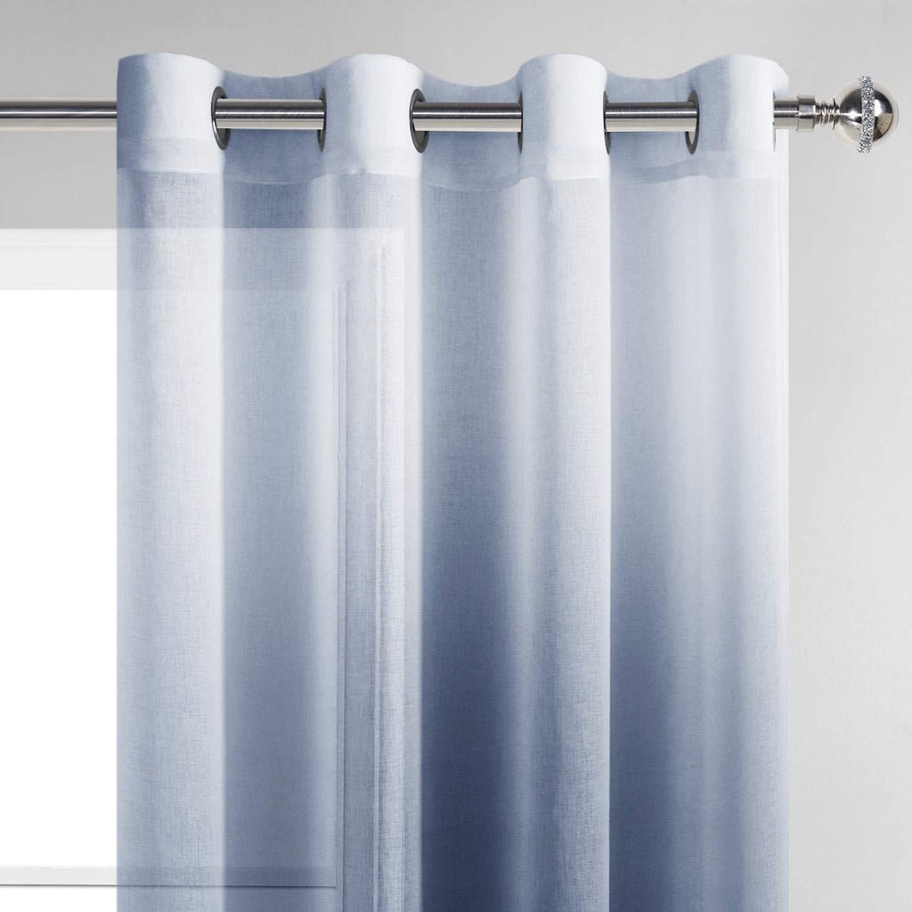Dwcn Faux Linen Ombre Sheer Curtains - Semi Voile Grommet Top Curtains For Bedroom And Living Room, Set Of 2 Gradient Window Cur