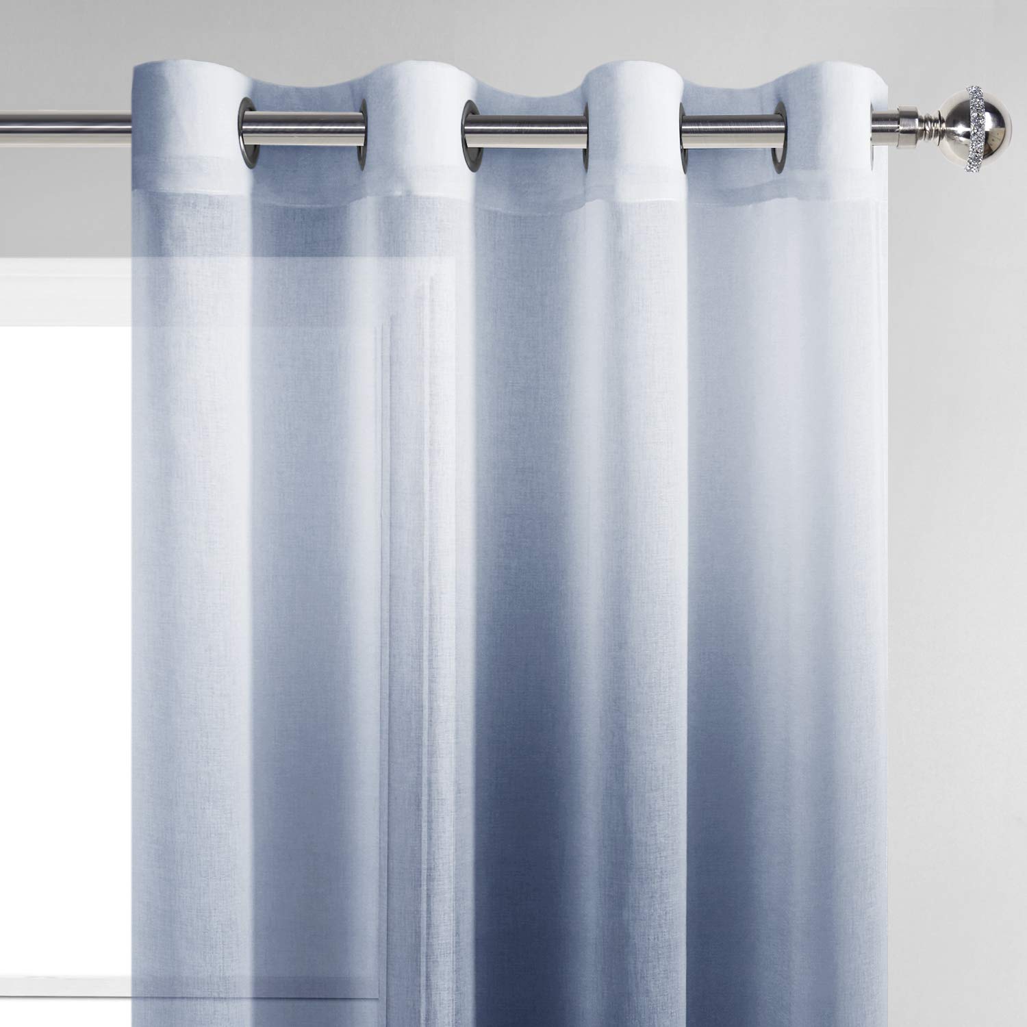 Dwcn Faux Linen Ombre Sheer Curtains - Semi Voile Grommet Top Curtains For Bedroom And Living Room, Set Of 2 Gradient Window Cur