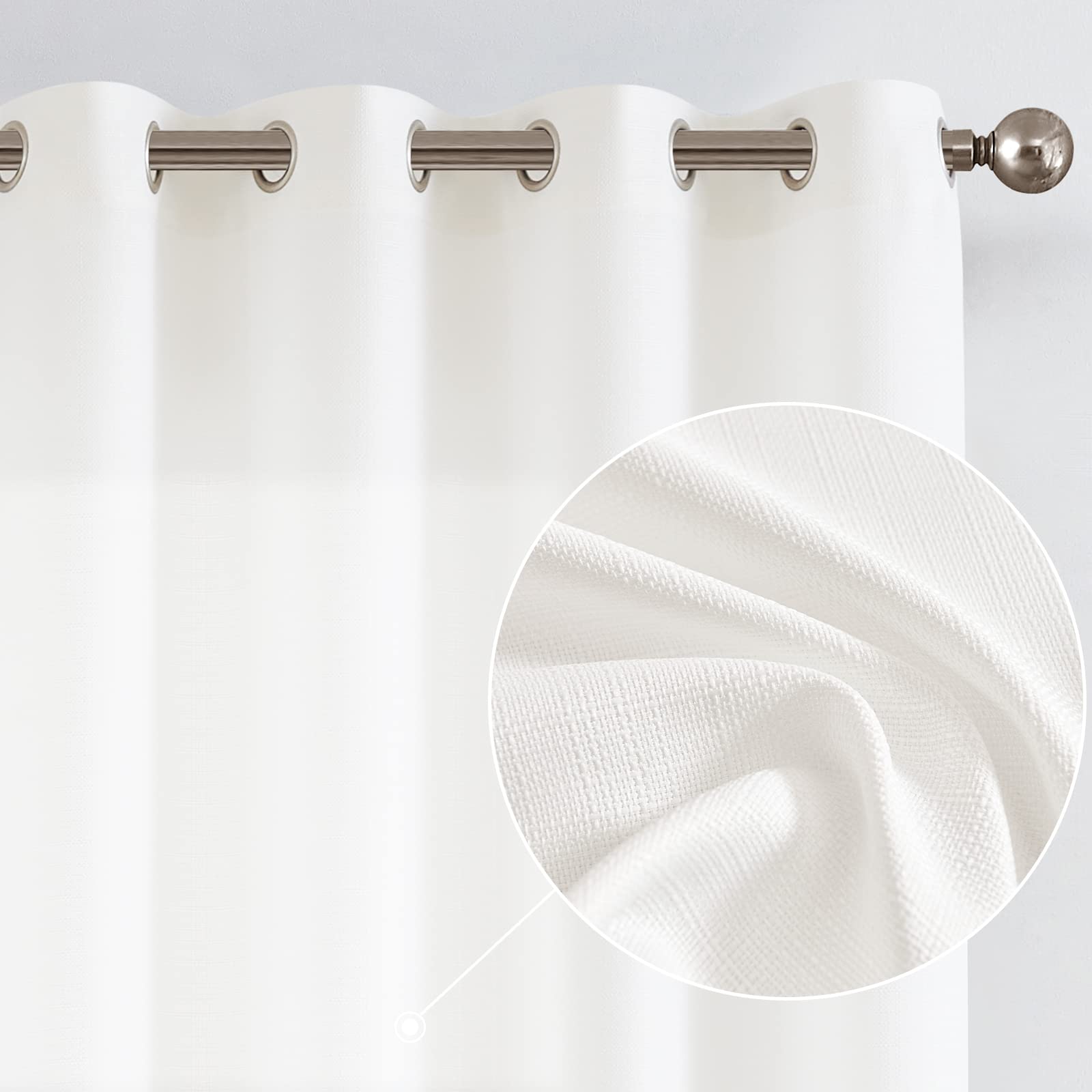 Jinchan White Curtains Linen Textured Casual Weave Curtain For Living Room Grommet Top Light Filtering Window Drapes Panels For