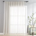 FMFUNCTEX Linen Sheer Sliding Door Curtains for Bedroom, Beige Curtains 84 Inches Long Window Curtain Drapes for Living Room, Na