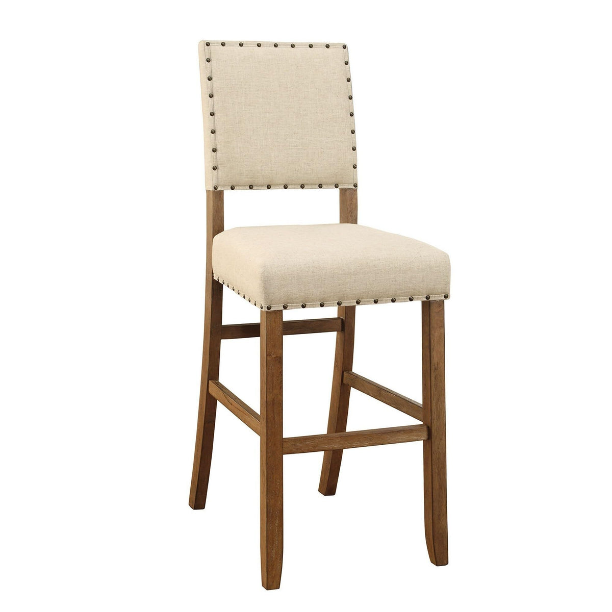 Benjara Benzara , Set Of Two, Oak Sania Rustic Bar Chair (Set Of 2), Ivory Linen