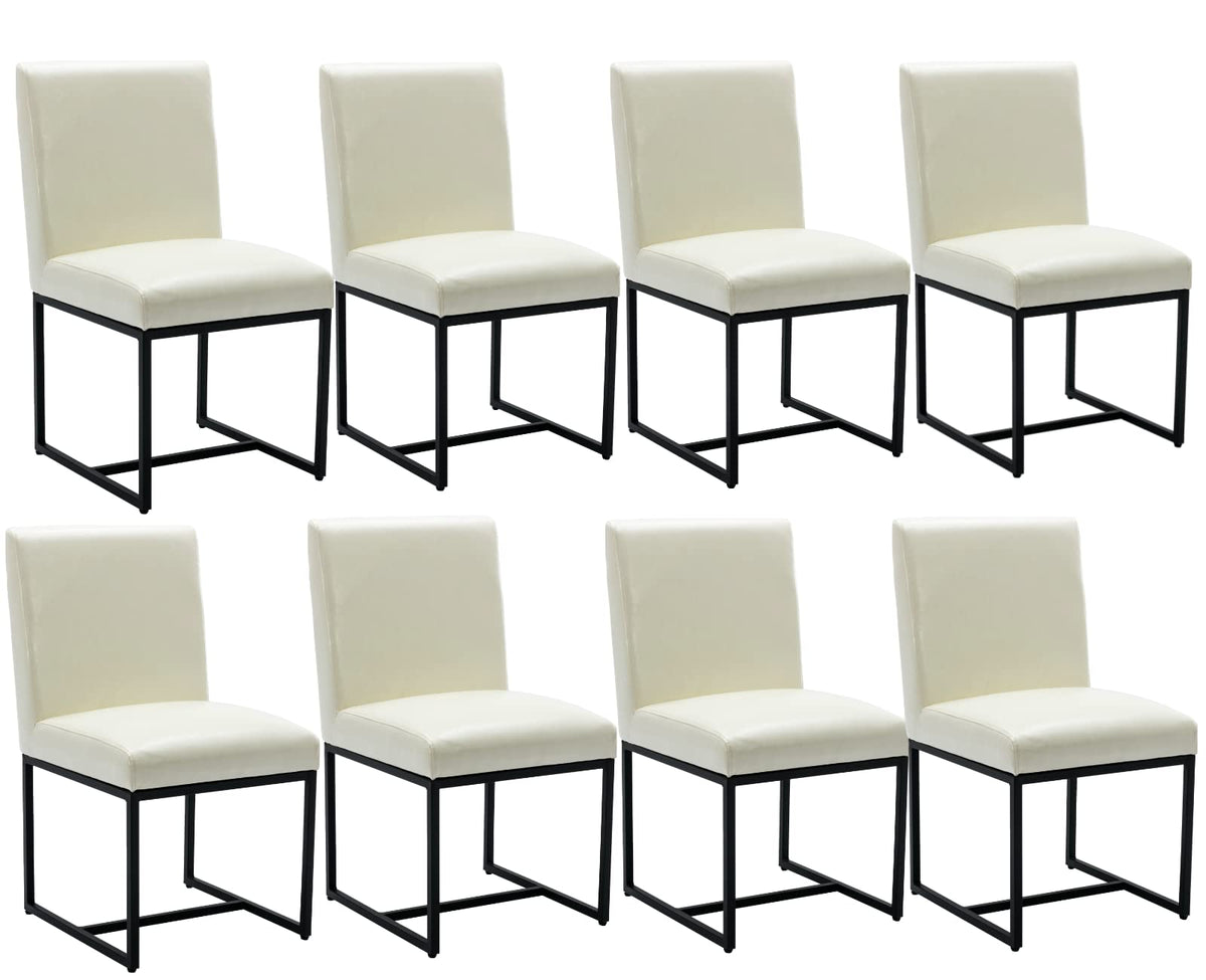 Cimota Modern Dining Chairs Set Of 8, Leather Dining Room Chairs Upholstered Armless Guest Side Chair With Black Base For Dining