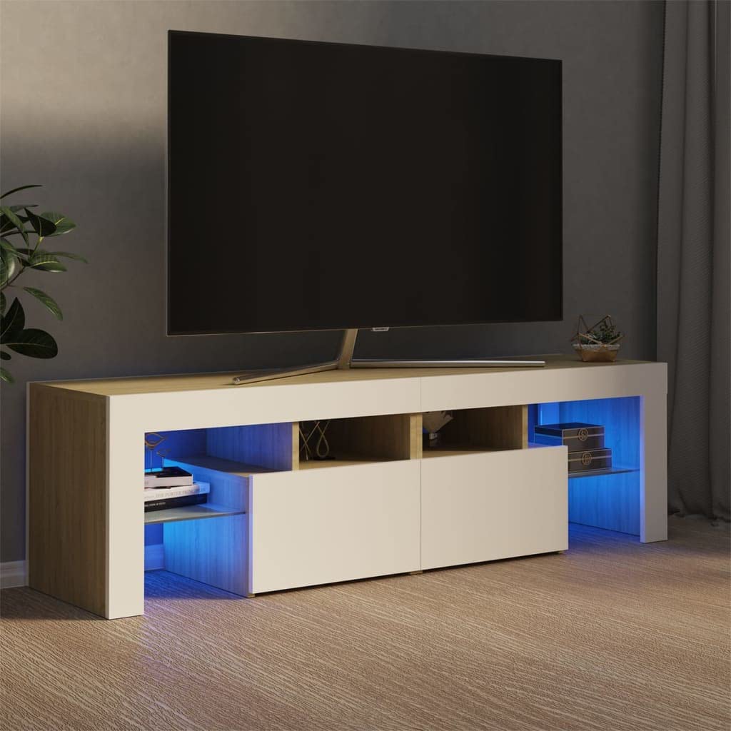 TV Cabinet with LED Lights White 55.1&quot;x13.8&quot;x15.7&quot;