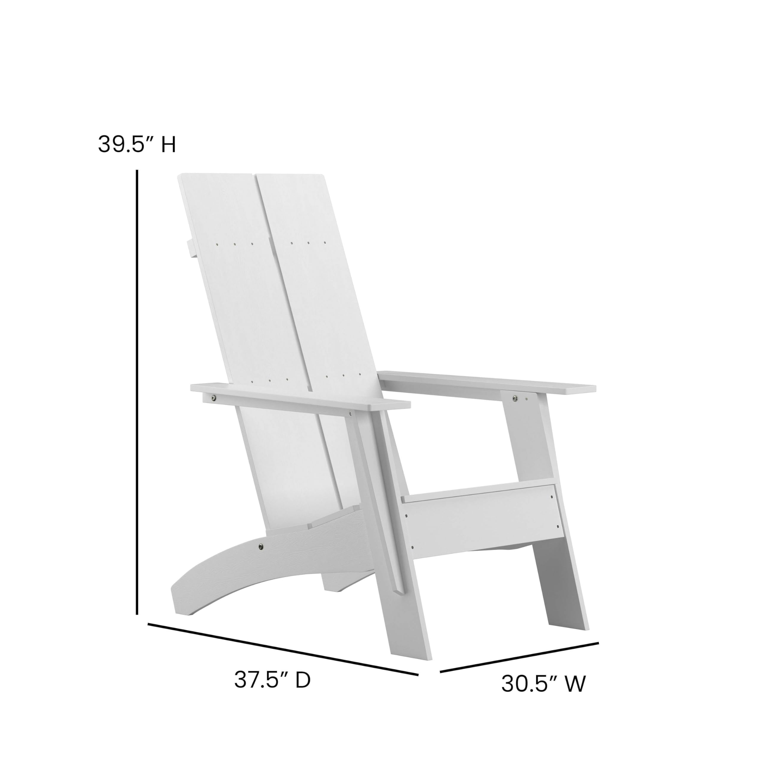 Flash Furniture Sawyer Modern Commercial 2-Slat Back Adirondack Chair - White Commercial All-Weather Poly Resin Lounge Chair