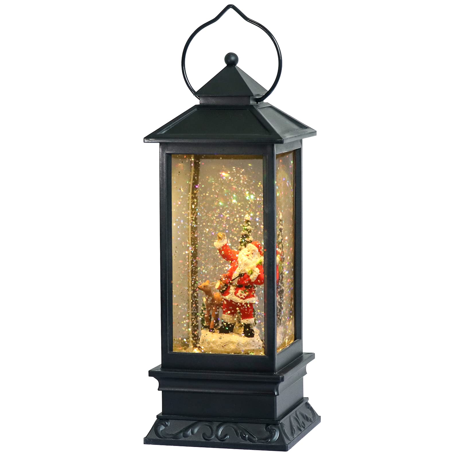 Eldnacele Christmas Snow Globe Lantern with Music, Battery Operated Lighted Swirling Glitter Water Lantern with Timer for Christ