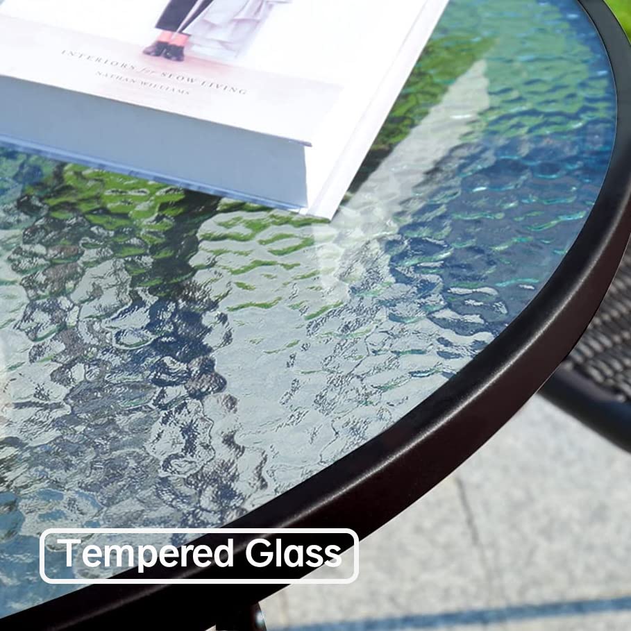 Dimar Garden 24' Outdoor Side Table Patio Metal Round Bistro Coffee Table With Glass Top,Black