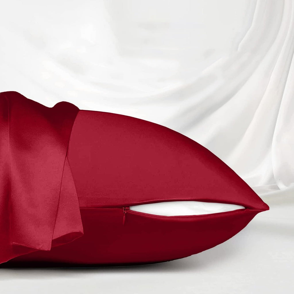 Red Silk Pillow Cases For Hair And Skin Made In Usa, Real 22 Momme Mulberry Silk, Anti Acne Silk Pillowcase With Zipper, Organic