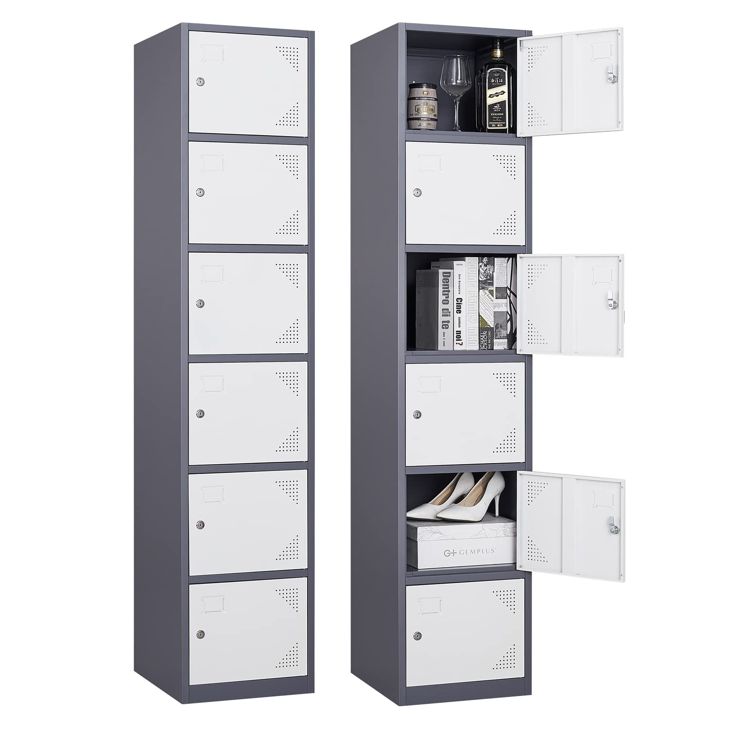 Anxxsu Metal Locker with 6 Doors, 71  Lockers for Employees Steel Storage Locker, Lockable Locker Cabinet for School, Gym, Home 