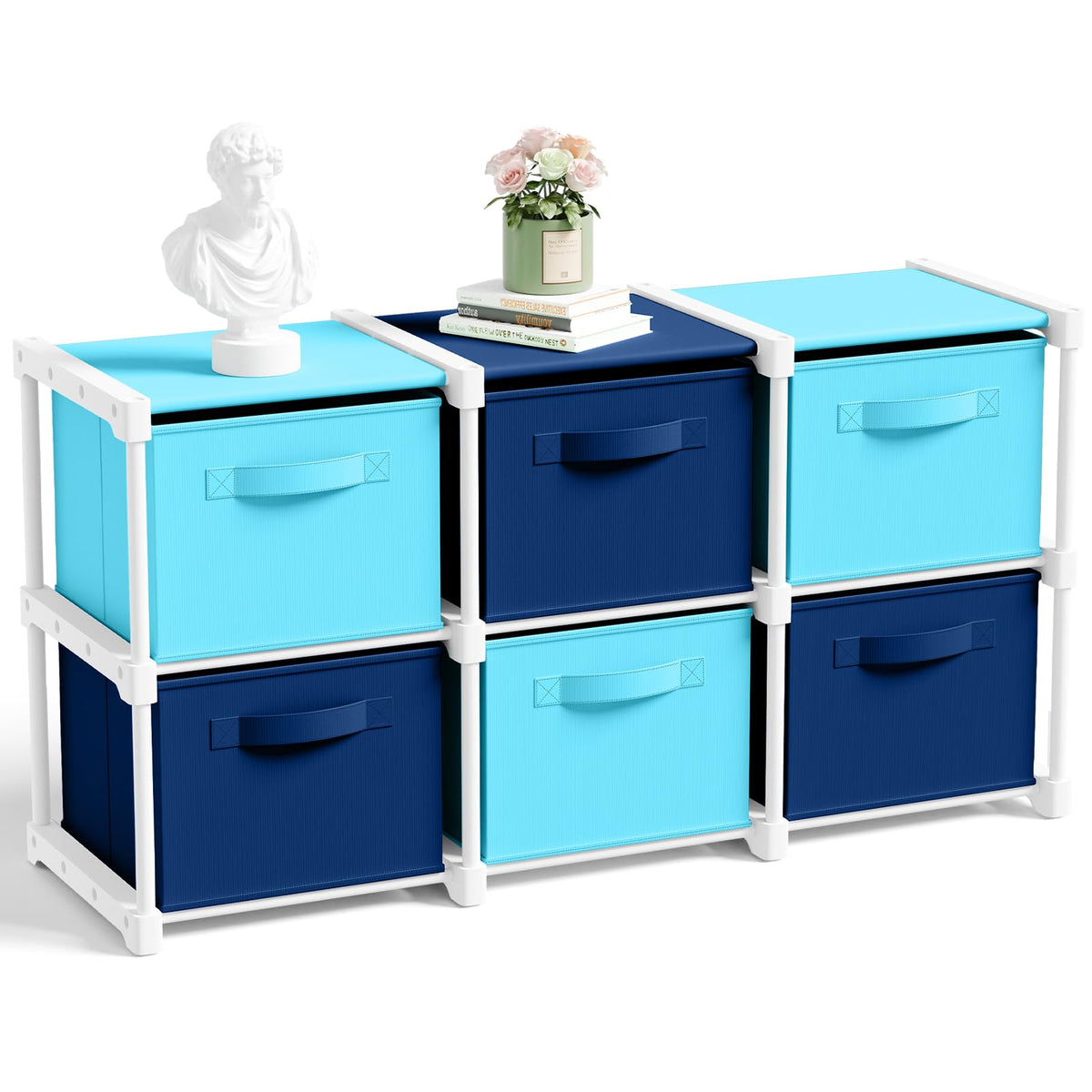 Thyle Large Cube Storage Organizer Shelf with 6 Fabric Storage Bins 14 Inch Collapsible Cubby Organizer for College Dorm Classro