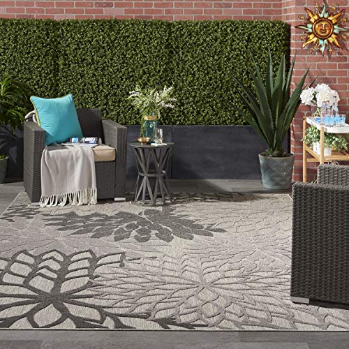 Nourison Aloha Indoor/Outdoor Floral Silver Grey 9'6' X 13' Area Rug, (10' X 13')