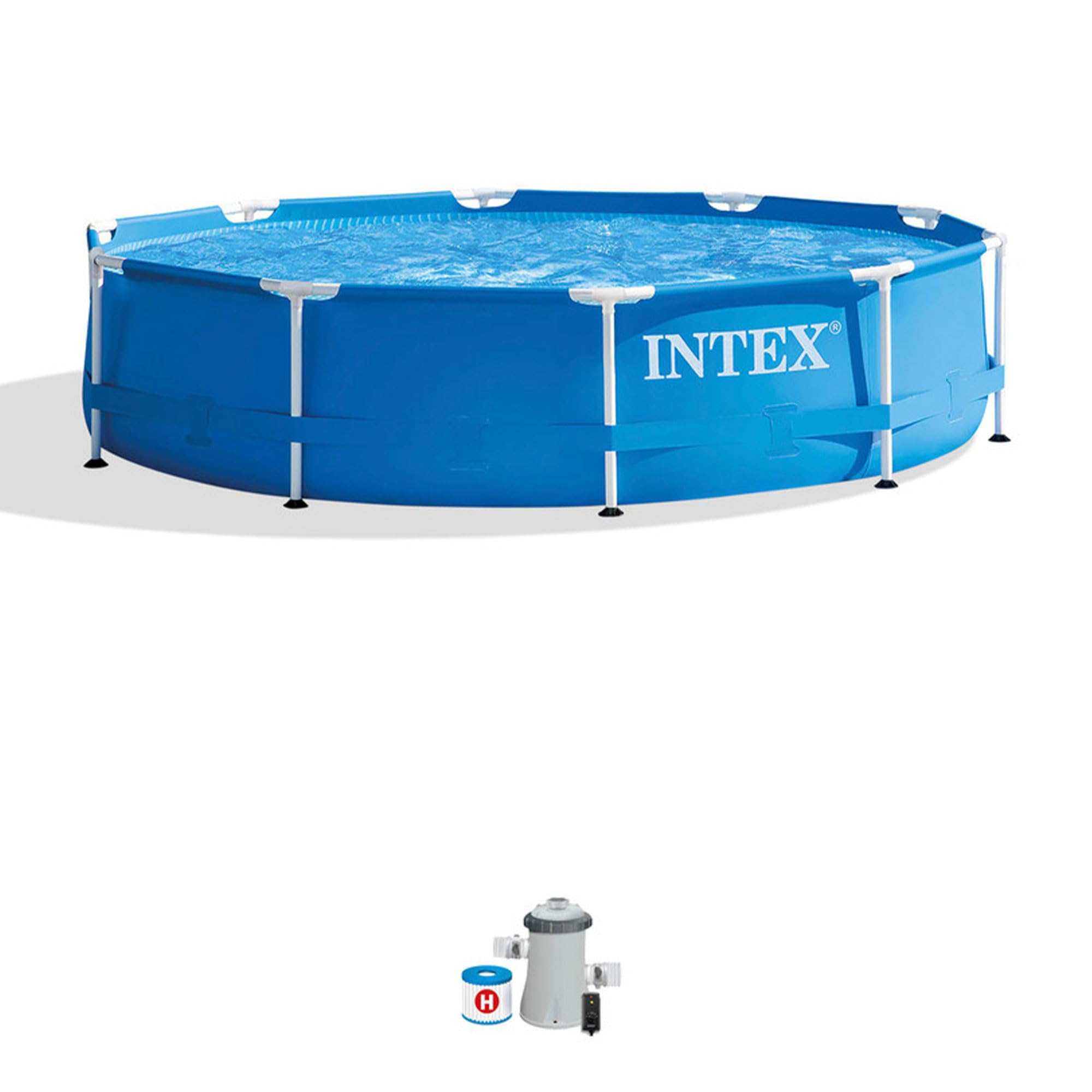 Intex 28201Eh 10 Foot X 30 Inch Metal Frame Round 4 Person Outdoor Above Ground Swimming Pool Set With Filter Pump And Type H Fi