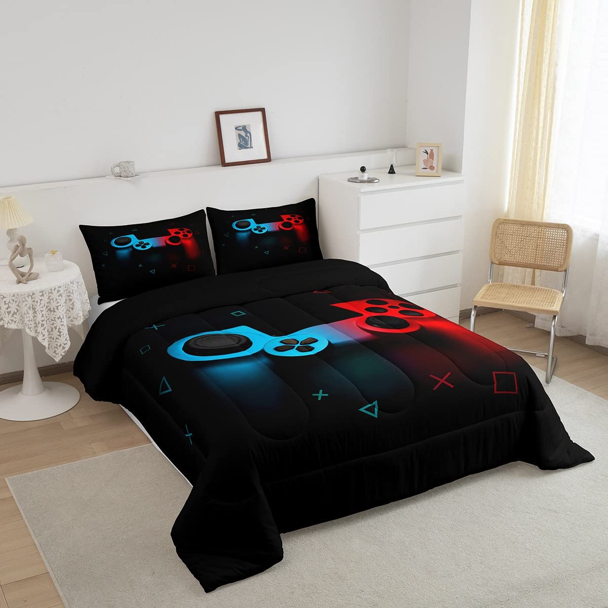 Boys Gamepad Comforter Set Full,Play Gamer Bedding Set Kid Young Man Video Games Down Comforter For Teen Child Game Room Decor B