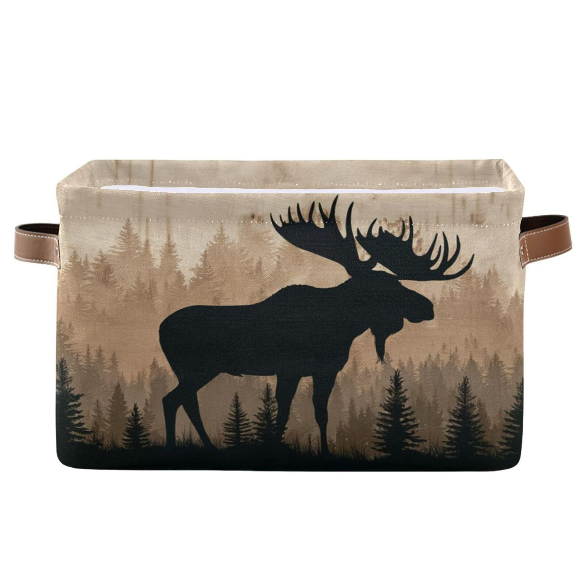 Moose Brown Wood Storage Bin Collapsible Closet Organizer Storage Cubes for Home Bedroom Cloth with Handle 1 Pack