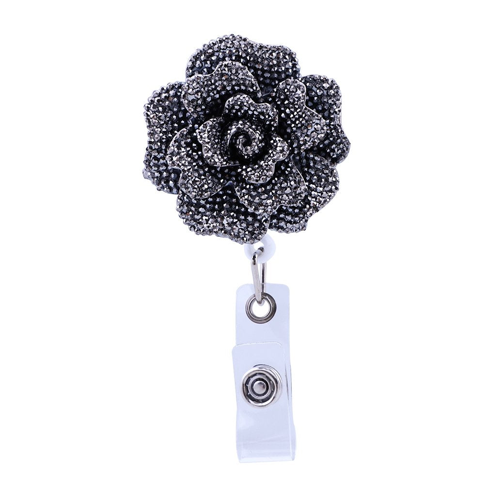 Soleebee 24' Retractable Badge Reel, Glitter Rose Nurse Id Badge Holder Reel With 360 Swivel Alligator Clip - Gray