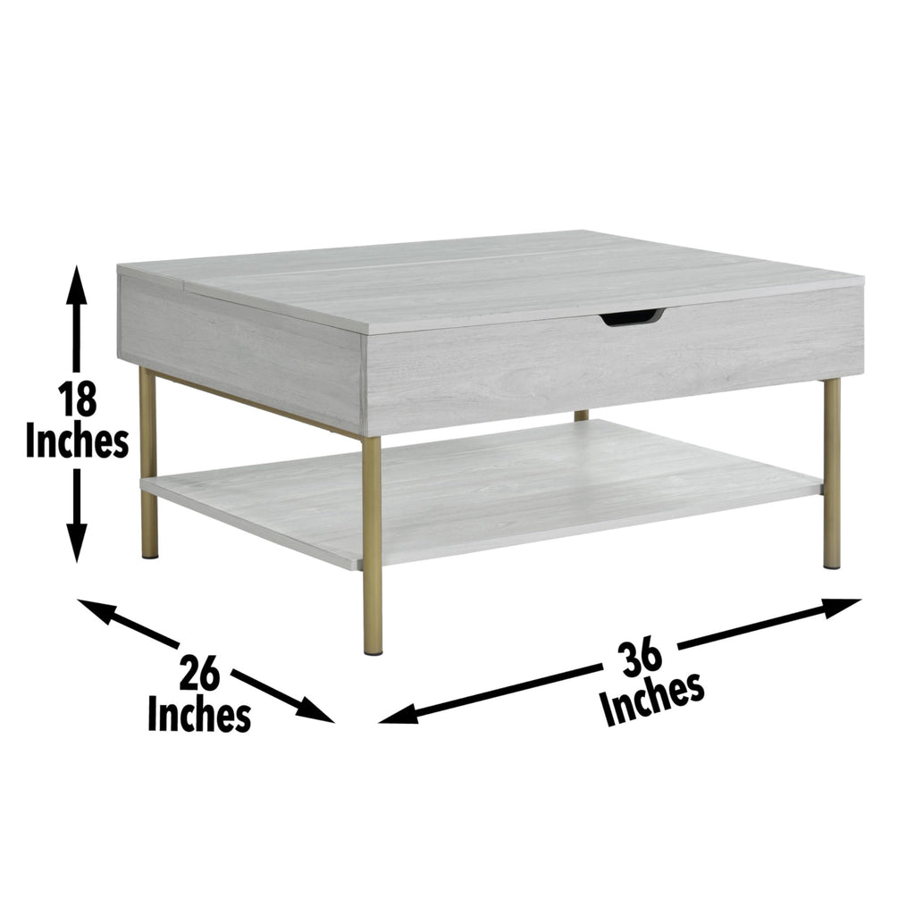 Steve Silver Furniture Whitman Lift Top Cocktail Coffee Table, Living Room, Mid-Century Modern, Bottom Storage Shelf, 36" L x 26" W x 18" H, Weathered White