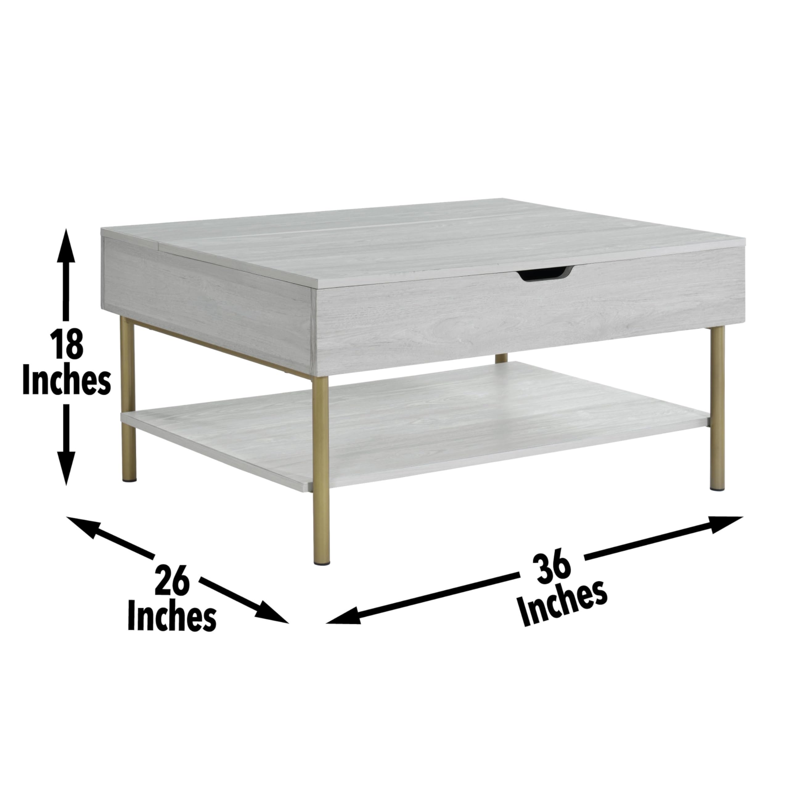Steve Silver Furniture Whitman Lift Top Cocktail Coffee Table, Living Room, Mid-Century Modern, Bottom Storage Shelf, 36" L x 26" W x 18" H, Weathered White