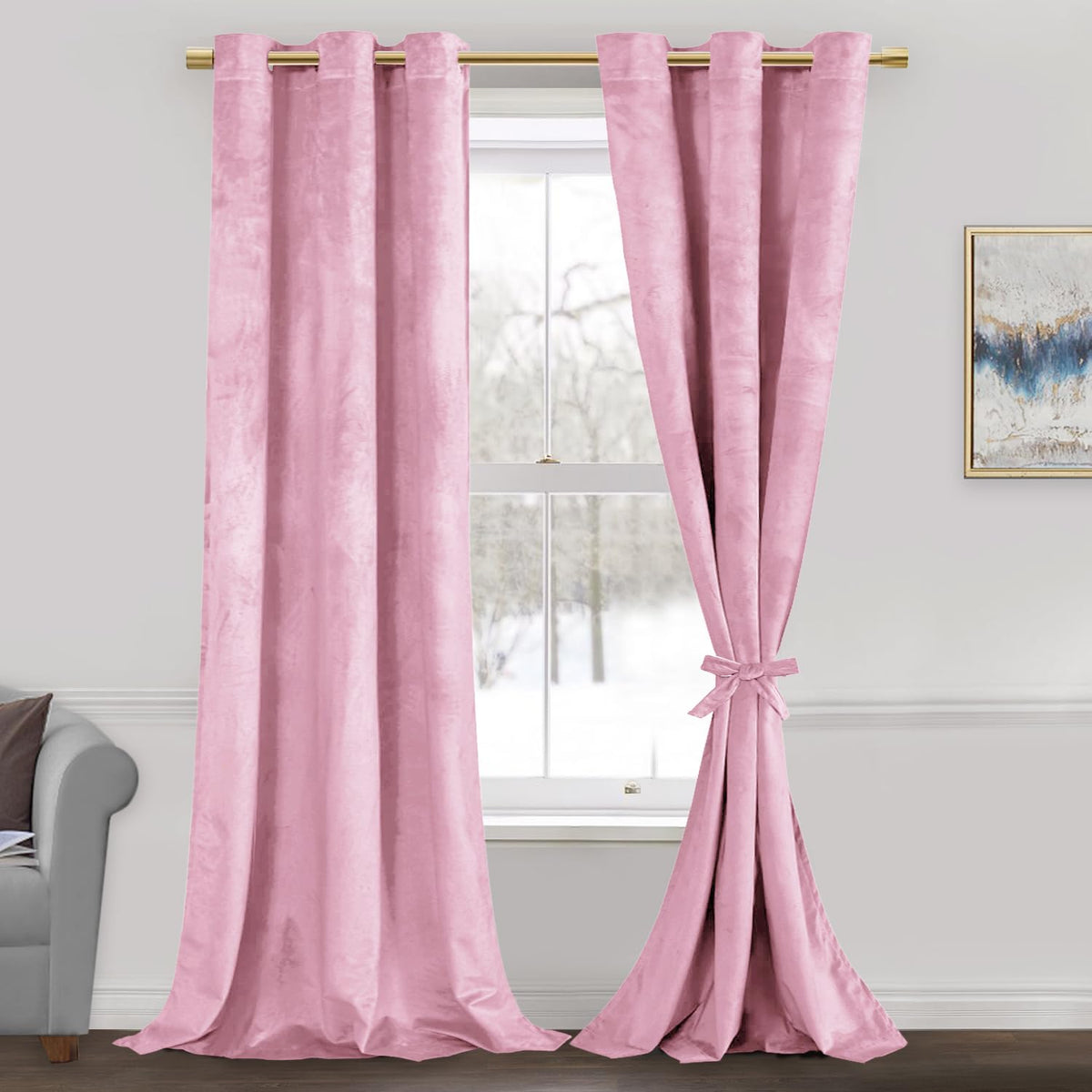Jiuzhen Pink Velvet Curtains 84 Inches Curtains For Living Room - Privacy Protect Room Darkening Grommet Thick Velvet Window Dra