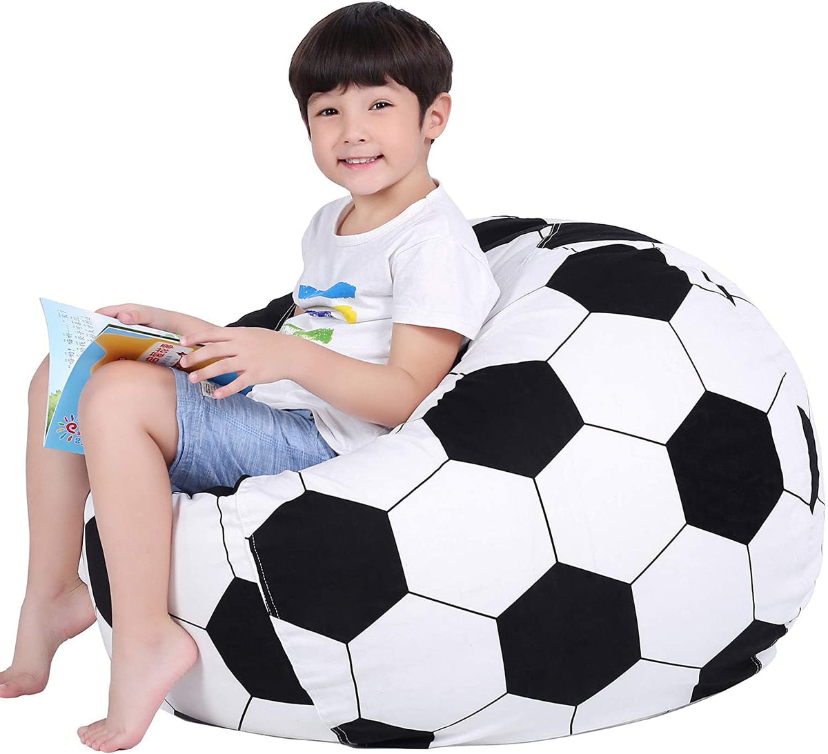 Lukeight Stuffed Animal Storage For Boys And Girls, Stuffed Animal Storage Bean Bag Chair For Kids, Soccer Bean Bag Cover, Soccer Bean Bag Chairs For Kids, (No Beans) X-Large