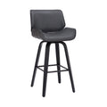 Armen Living Tyler Mid Century Modern Swivel Bar Stool for Kitchen Island Counter in Gray Faux Leather and Black Wood, 26 Seat H