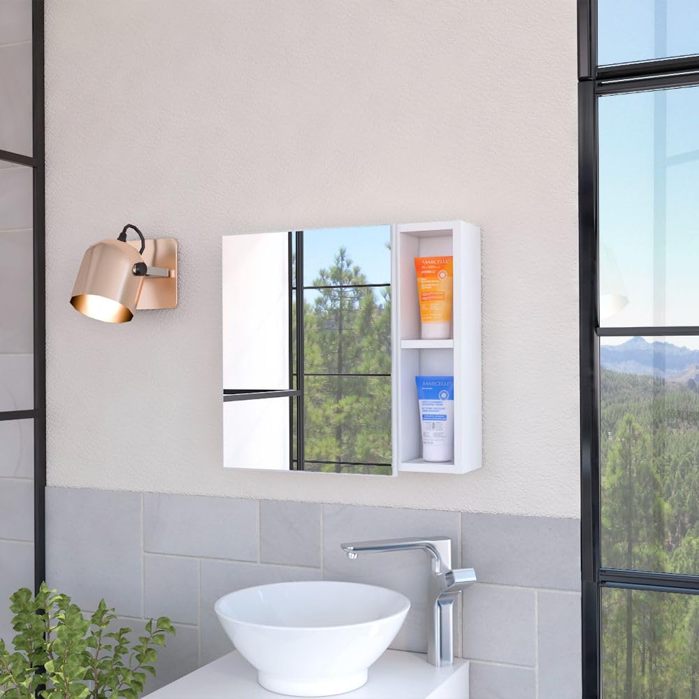 Medicine Cabinet Viking, Three Internal Shelves, Single Door, Two External Shelves - White