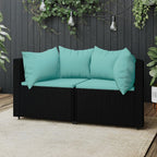 vidaXL Patio Loveseats 2 Pcs Sectional Furniture with Cushions - Black Poly Rattan, Foam and Fiber Cotton Filling, Outdoor Corner Sofas for Garden