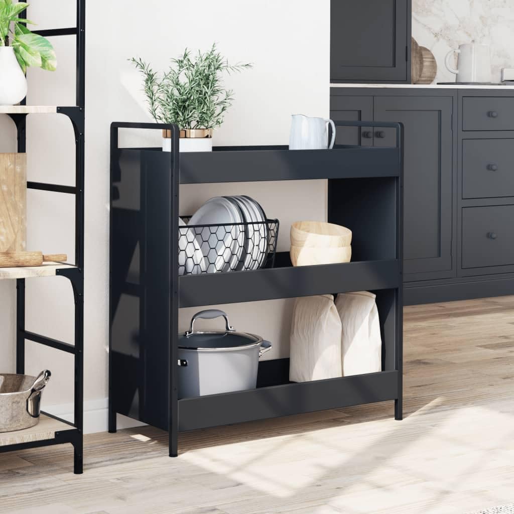 vidaXL Black Kitchen Trolley - Engineered Wood, Steel Frame, 27.6"x11.8"x32.3", Vegetable Storage Cart with Wheels & Brakes, Versatile Organizer