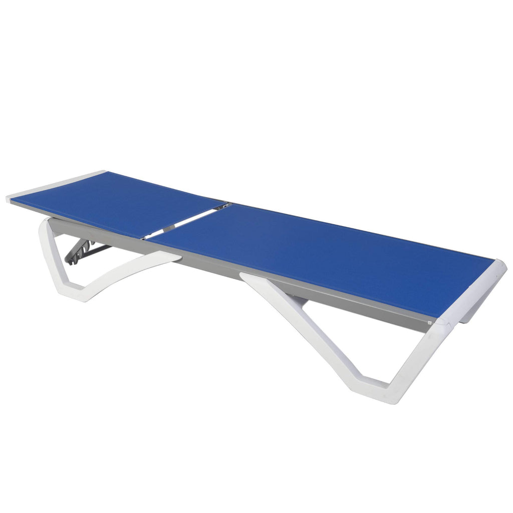 Kozyard Alan Full Flat Alumium And Polypropylene Resin Legs Patio Reclinging Adustable Chaise Lounge With Sunbathing Textilence, 5 Adjustable Position (Blue Textilence W/O Table)