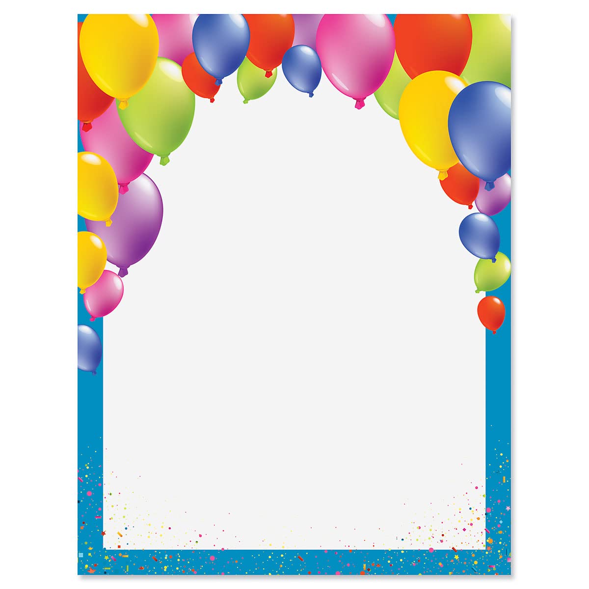 Current Birthday Balloons Letter Paper - Birthday Stationery Papers With Decorative Border Designs, Printable Holiday, Wedding,