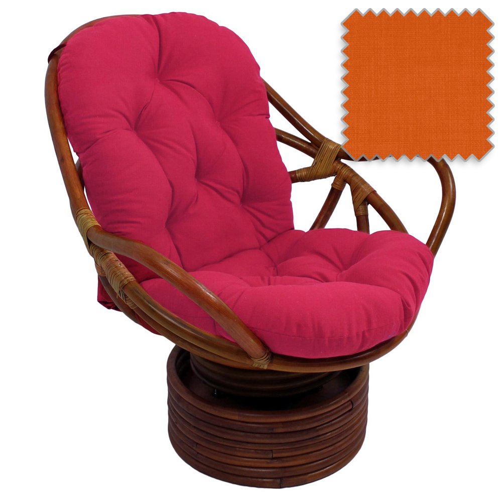 DCG Stores Bali Rattan Papasan Swivel Rocker with Cushion - Solid Outdoor Fabric, Tangerine Dream