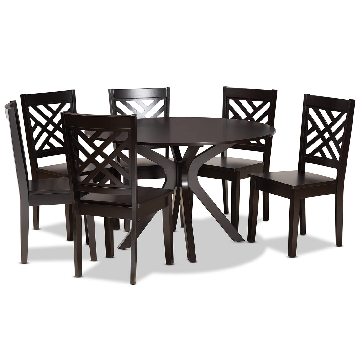 Baxton Studio Miela Modern and Contemporary Dark Brown Finished Wood 7-Piece Dining Set