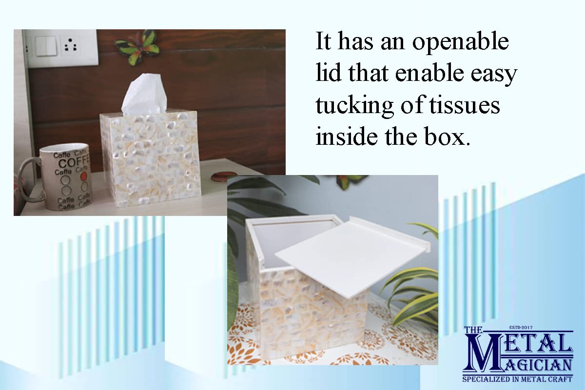 Square Tissue Holder - Decorative Tissue Box Cover Is Finished In Beautiful Mother Of Pearl By The Metal Magician