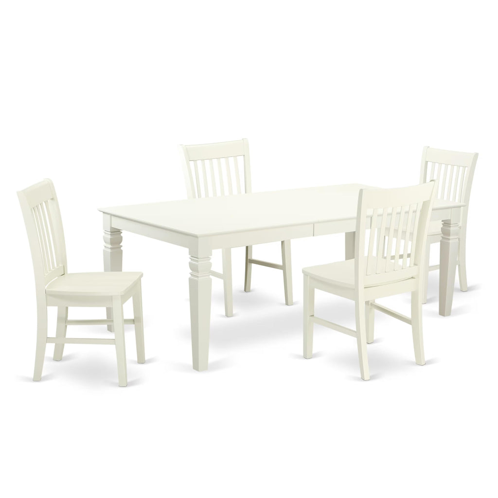 East West Furniture LGNO5-LWH-W 5 Piece Modern Dining Table Set Includes a Rectangle Wooden Table with Butterfly Leaf and 4 Dining Chairs, 42x84 Inch, Linen White