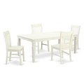 East West Furniture LGNO5-LWH-W 5 Piece Modern Dining Table Set Includes a Rectangle Wooden Table with Butterfly Leaf and 4 Dining Chairs, 42x84 Inch, Linen White
