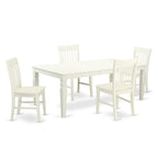 East West Furniture LGNO5-LWH-W 5 Piece Modern Dining Table Set Includes a Rectangle Wooden Table with Butterfly Leaf and 4 Dining Chairs, 42x84 Inch, Linen White