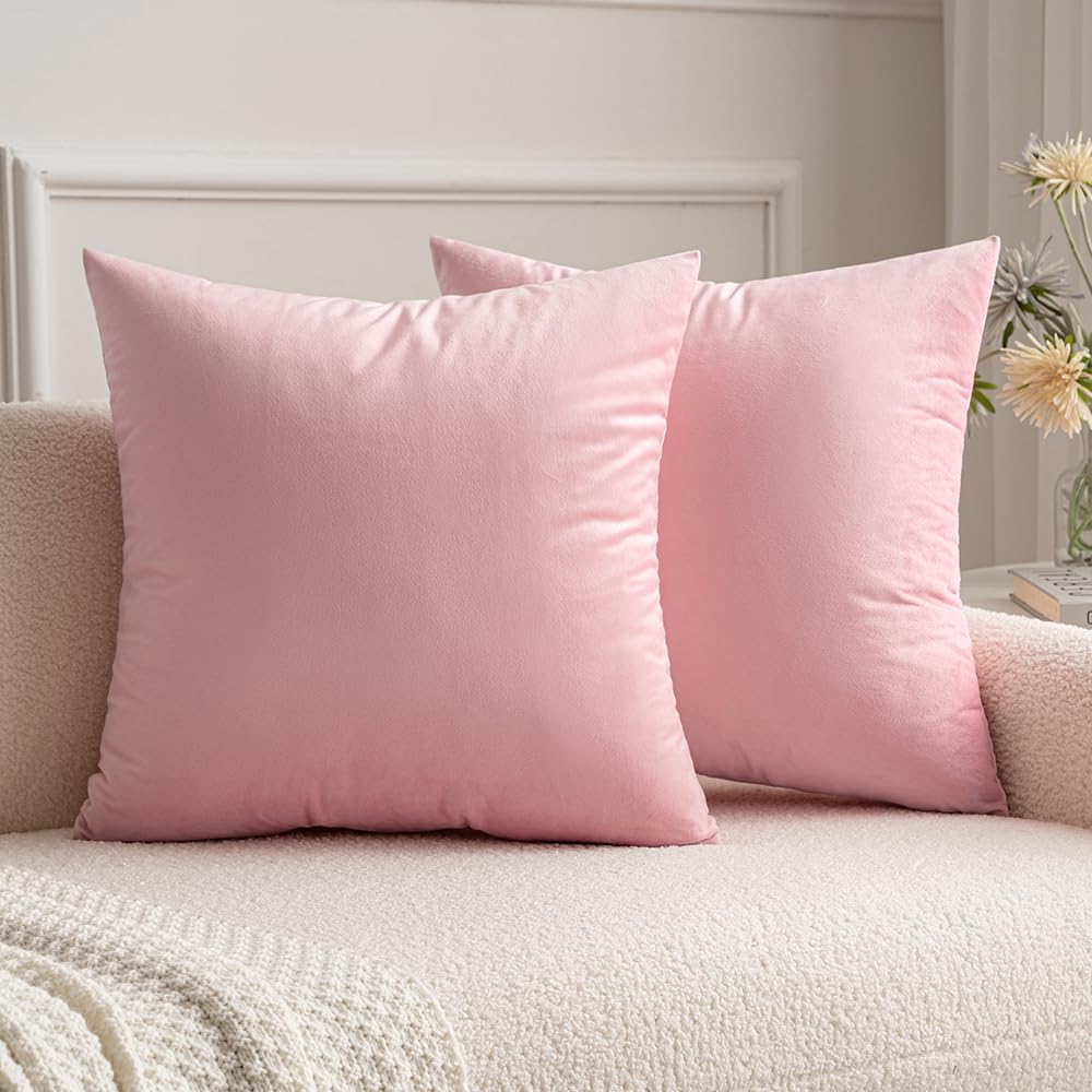 Miulee Pack Of 2 Decorative Velvet Pillow Covers Soft Square Throw Pillow Covers Solid Cushion Covers Bright Pink Pillow Cases F