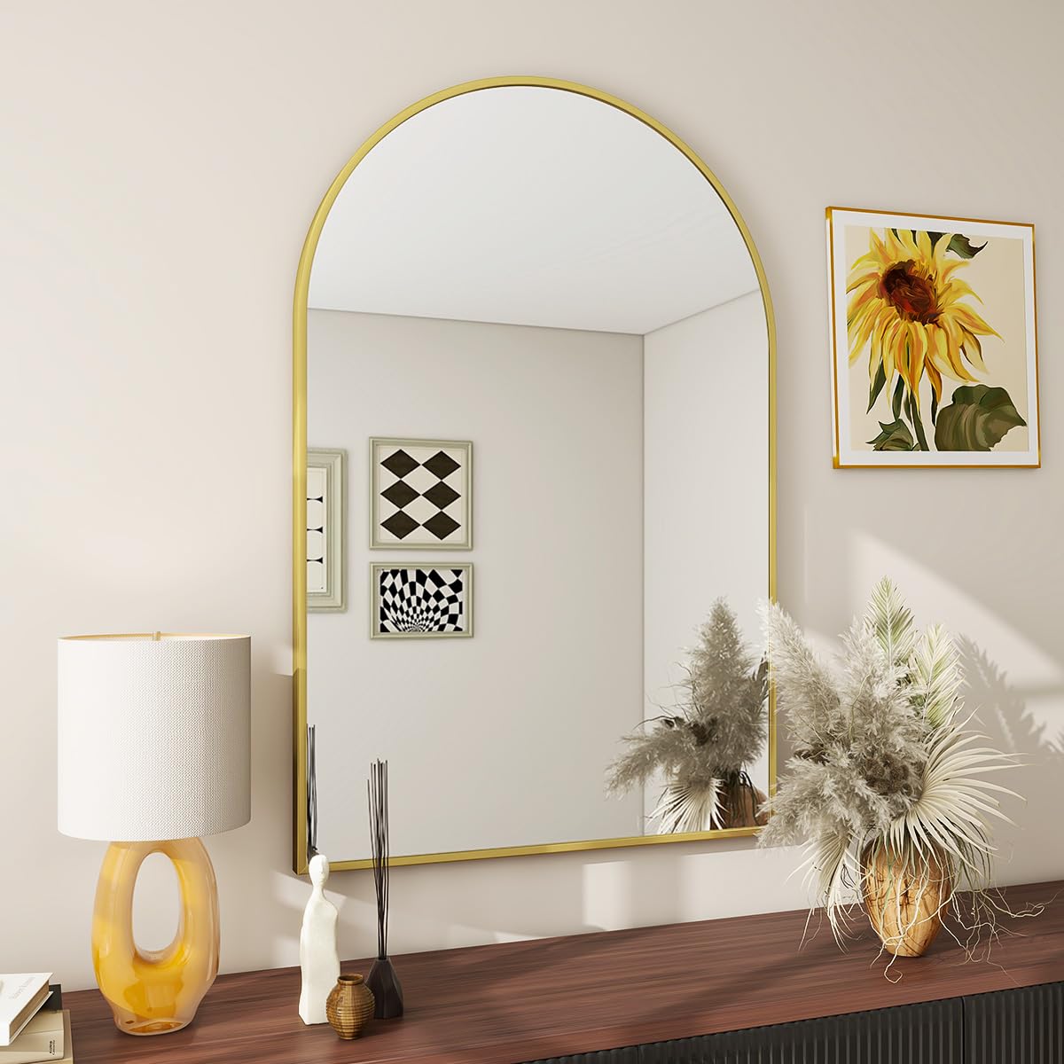 BEAUTYPEAK 20x30 Arch Bathroom Mirror, Wall Mounted Mirror, Gold Vanity Wall Mirror w/Metal Frame for Bedroom, Entryway, Living 