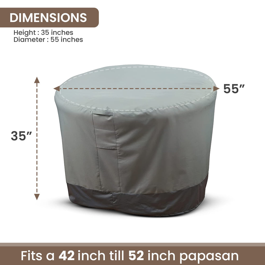 Hudson Comfort Papasan Chair Cover - Waterproof Outdoor Cover - Click-Close Straps And Elastic Hem Cord For Custom Fit - Durable Padded Handle & Air Vent For Circulation - 52' Dia X 35' Height (Gray)