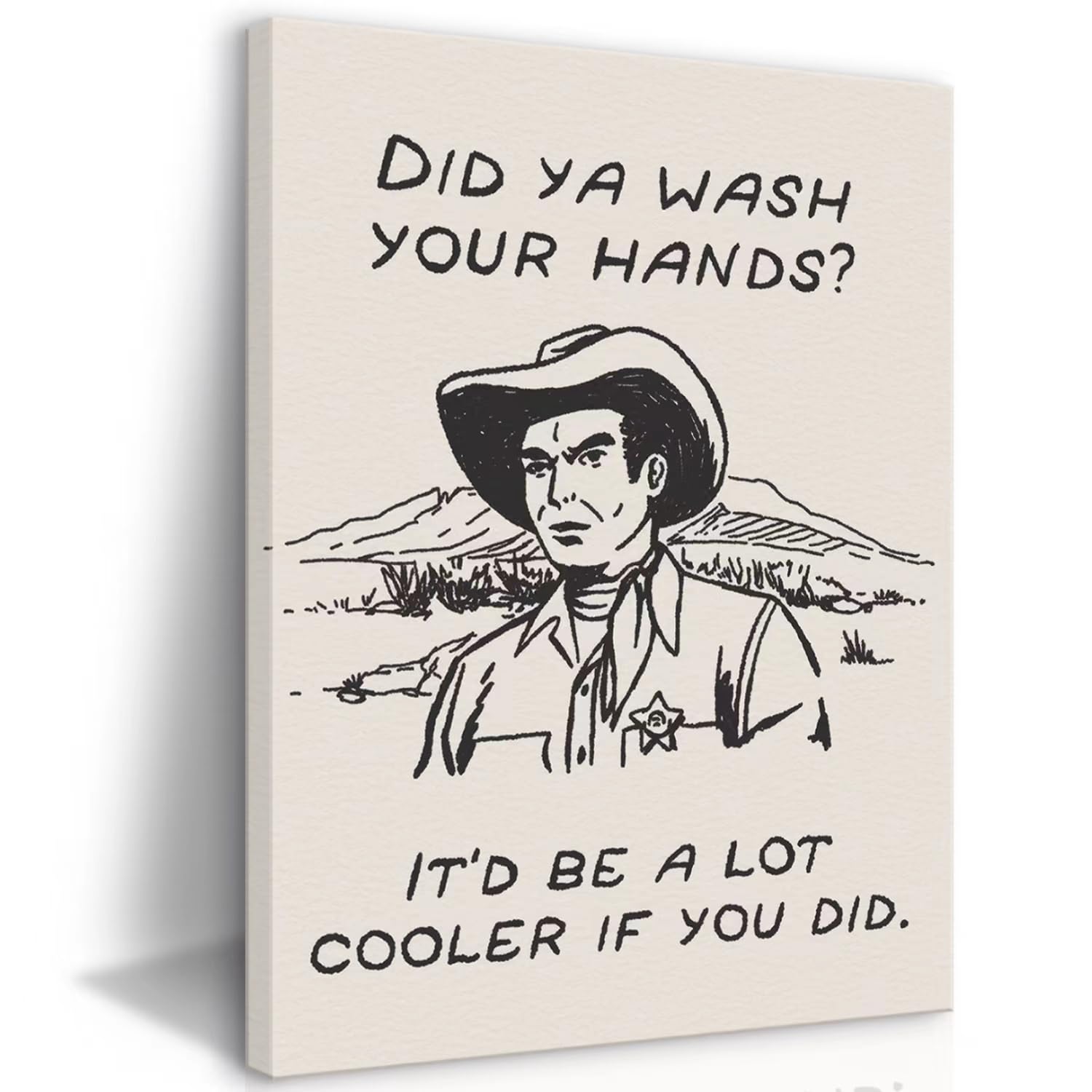 Framed Retro Black and White Cowboy Kitchen Wall Art Did You Wash Your Hands Canvas Prints Cute Bathroom Humor Pictures Trendy D