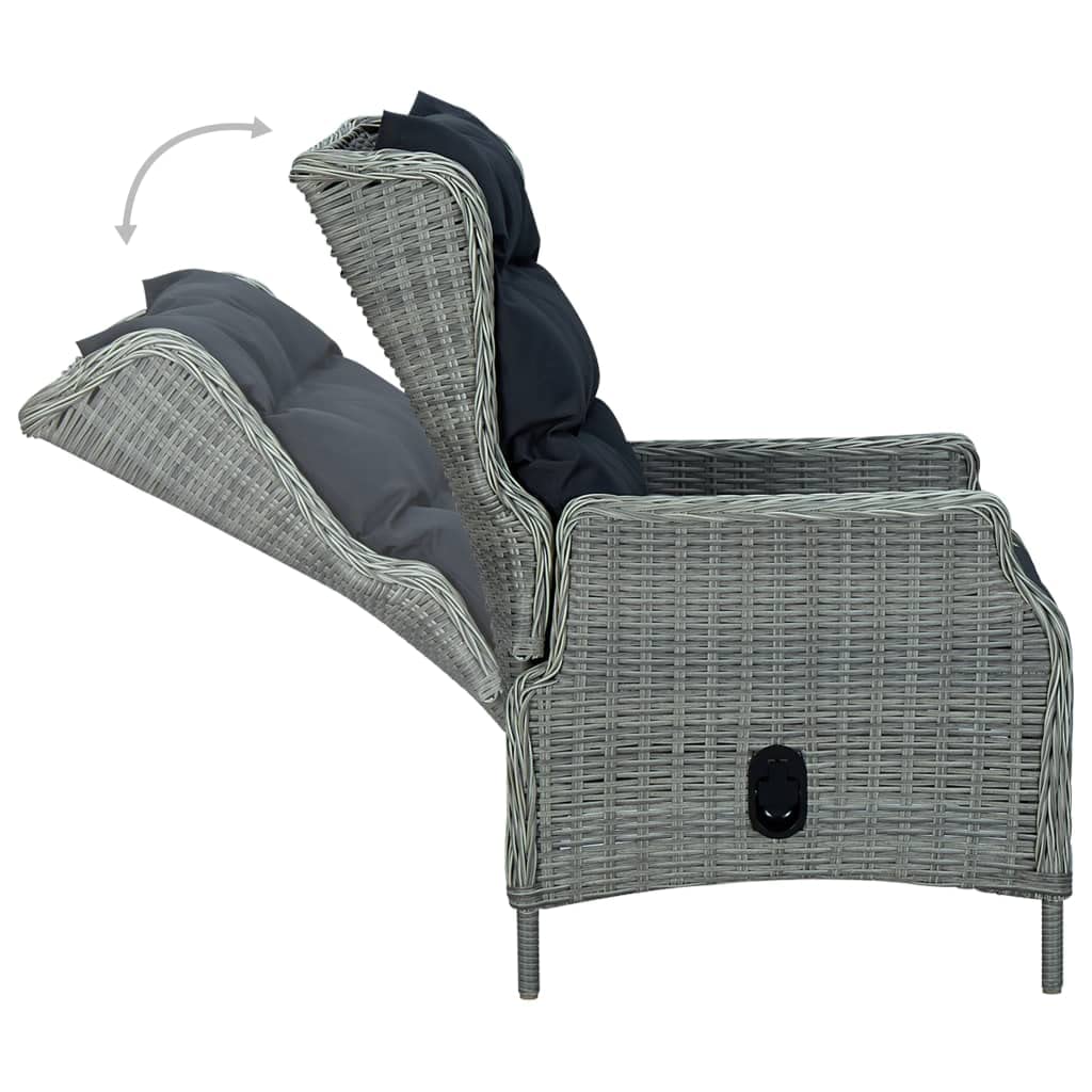 vidaXL Light Gray Reclining Patio Chair with Cushions - Easy-to-Clean Outdoor Furniture - Adjustable Backrest for Ultimate Comfort - Lightweight Poly Rattan Outdoor Recliner