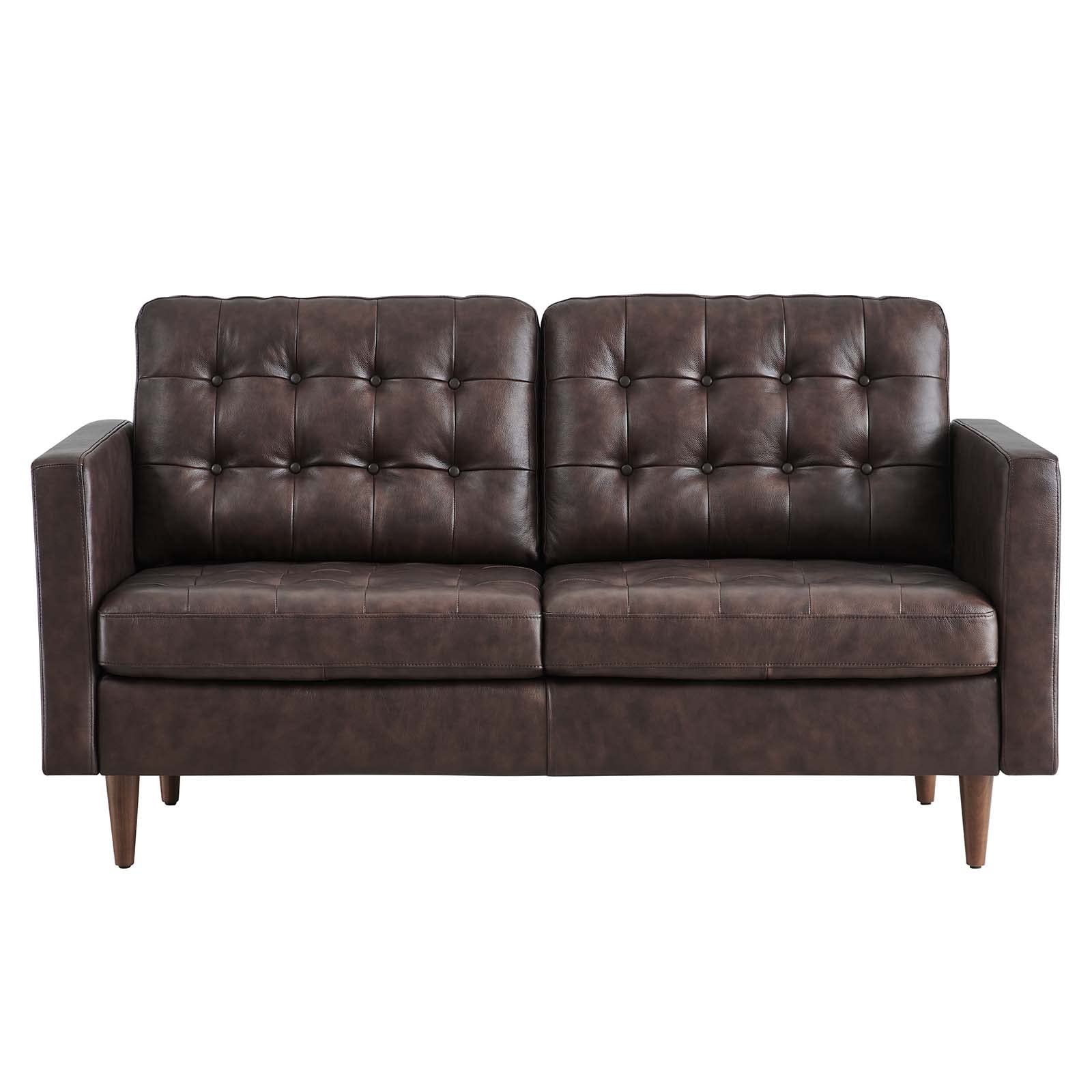 Modway Exalt Leather Tufted Loveseat In Brown