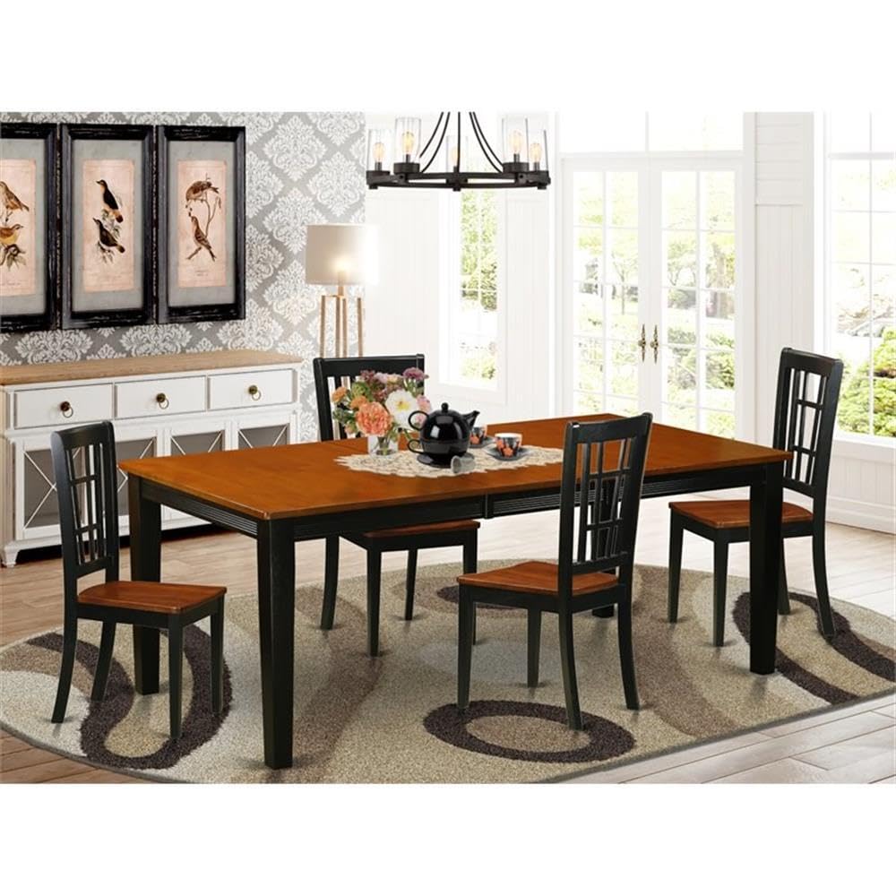 East West Furniture QUNI5-BCH-W 5 Piece Dining Room Table Set Includes a Rectangle Kitchen Table with Butterfly Leaf and 4 Dining Chairs, 40x78 Inch, Black & Cherry