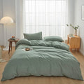 FACE TWO FACE Bedding Duvet Cover Set100% Washed Cotton Duvet Cover Linen Like Textured Breathable Durable Soft Comfy (Full, Rev