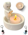 Cat Candle Holder, Cute Cartoon Kitten Scented Candles Candle Lamp, Handmade Ceramic Candlestick,Cartoon Cute Scented Candle Sti